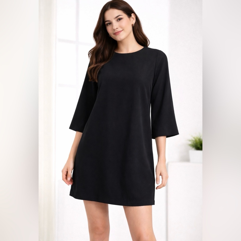 BCBGeneration Black Shift Dress XS 3/4 Bell Sleeve Minimalist Tunic Career